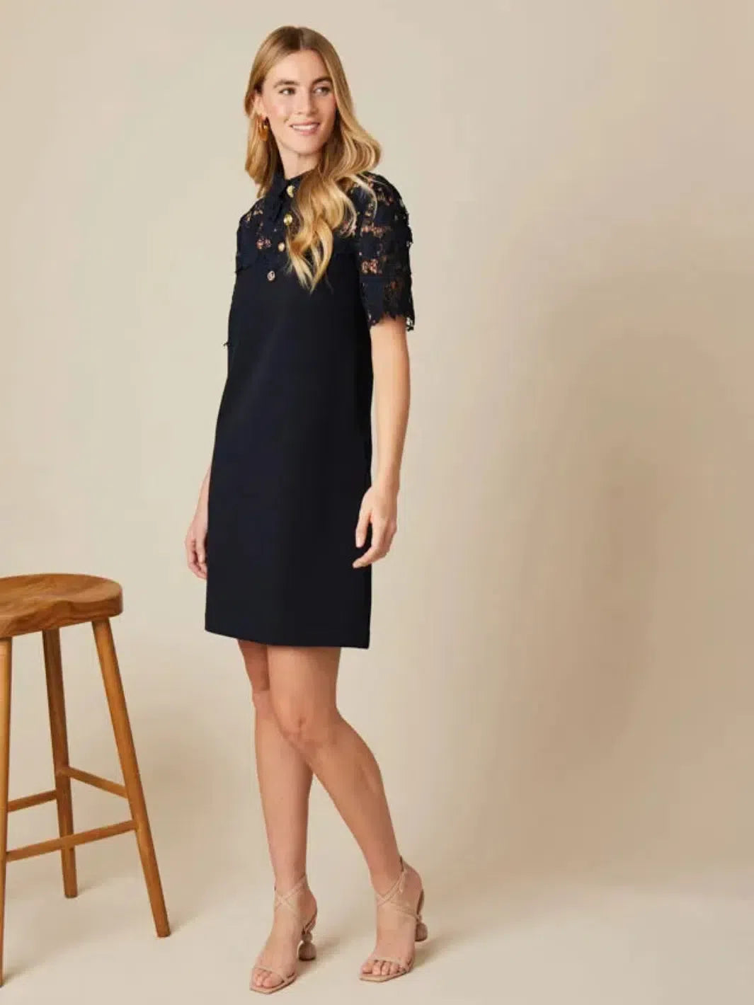 Fee G Sharma Lace Mini Dress In Navy 847J/61