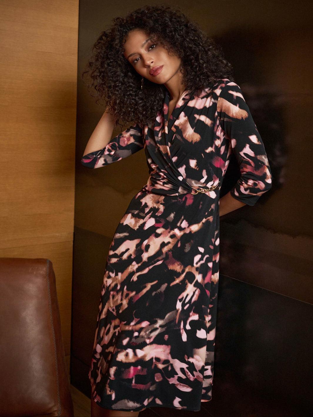 abstract print multi print wrap dress