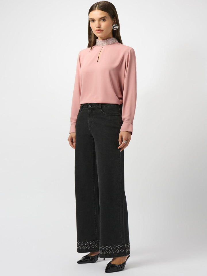Joseph Ribkoff Embroidered Mid-rise Jean In Charcoal Grey 253988-Nicola Ross