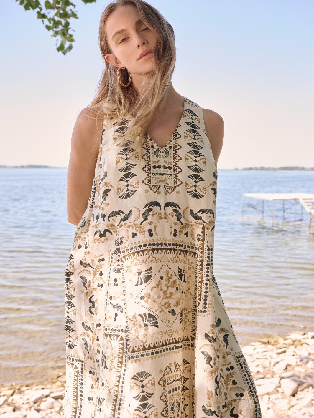 Joseph Ribkoff Floral Sleeveless Midi Dress In Beige/Multi 262908