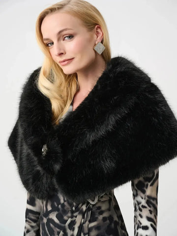 Joseph Ribkoff Luxury Faux Fur Wrap In Black 263740-Nicola Ross