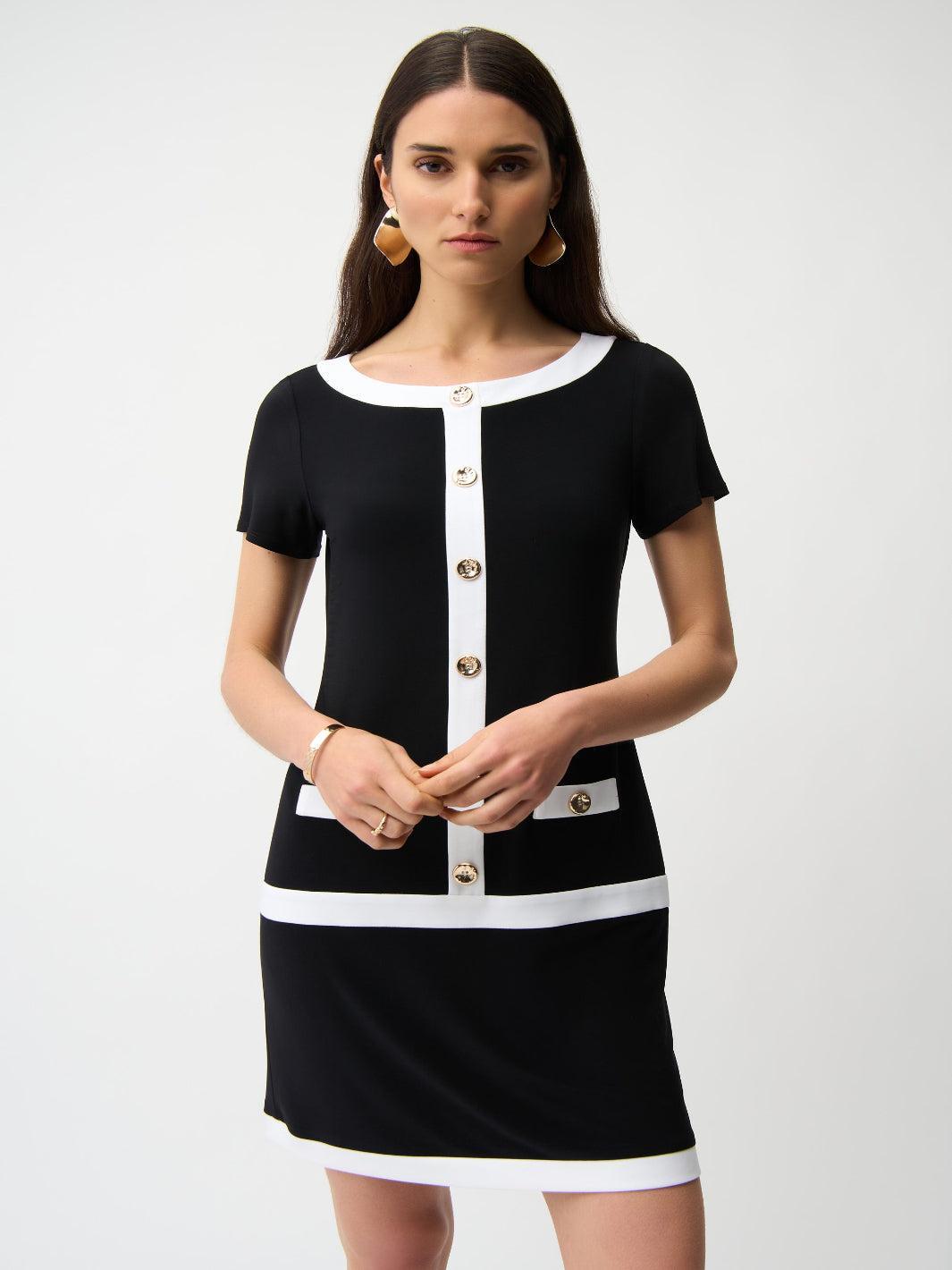 Joseph Ribkoff Mini Shift Dress In Black/Vanilla 261091 – Nicola Ross