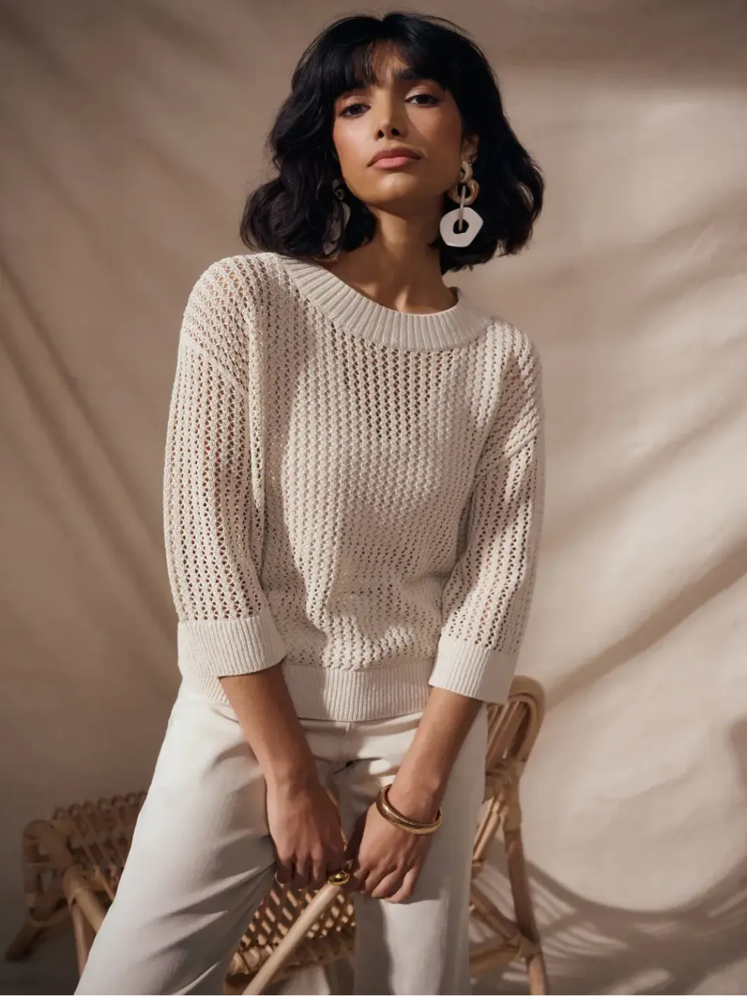 Joseph Ribkoff Open Knit Sweater In Moonstone 262976 – Nicola Ross