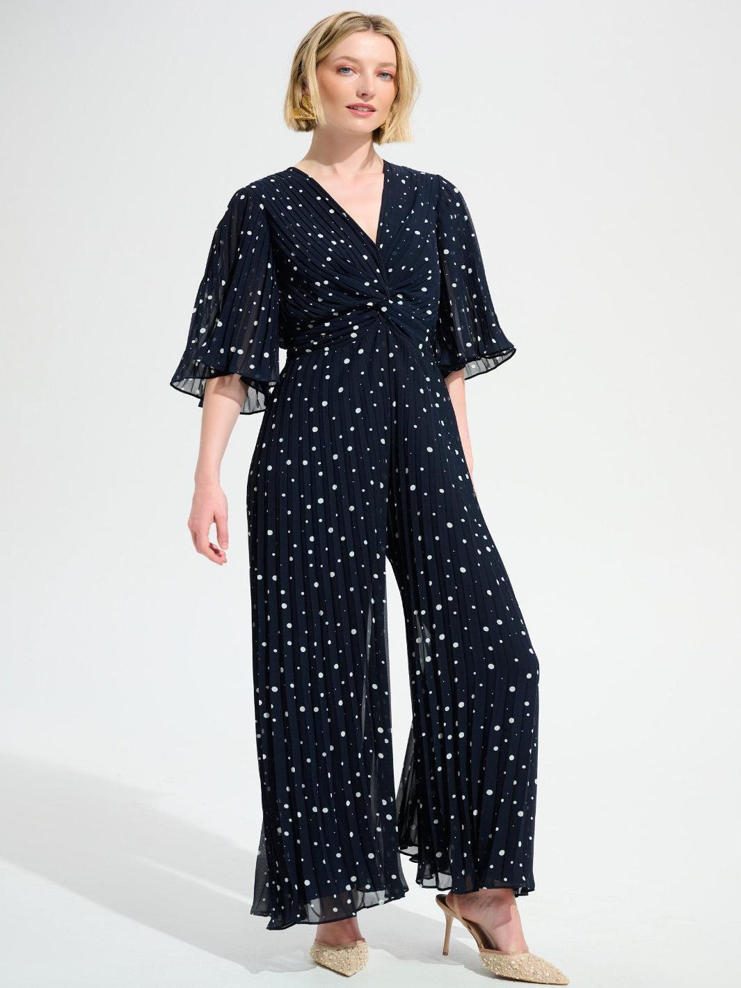 Joseph Ribkoff Polka-dot Jumpsuit In Midnight Blue/Vanilla 261756