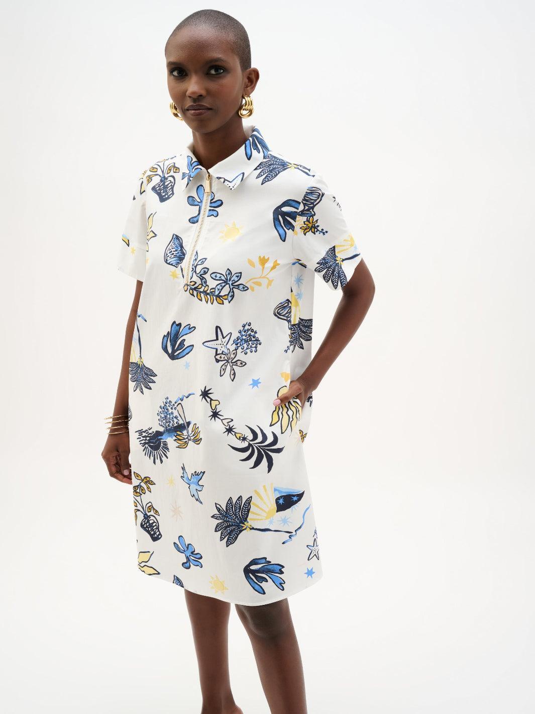 Joseph Ribkoff Printed Shirt Dress In Vanilla/Multi 262139