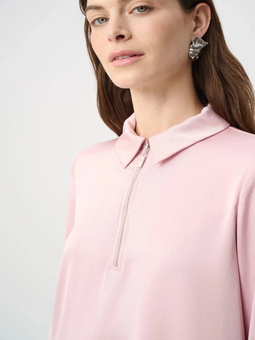 Joseph Ribkoff Recycled Satin Shirt collar Top In Blush 264050-Nicola Ross