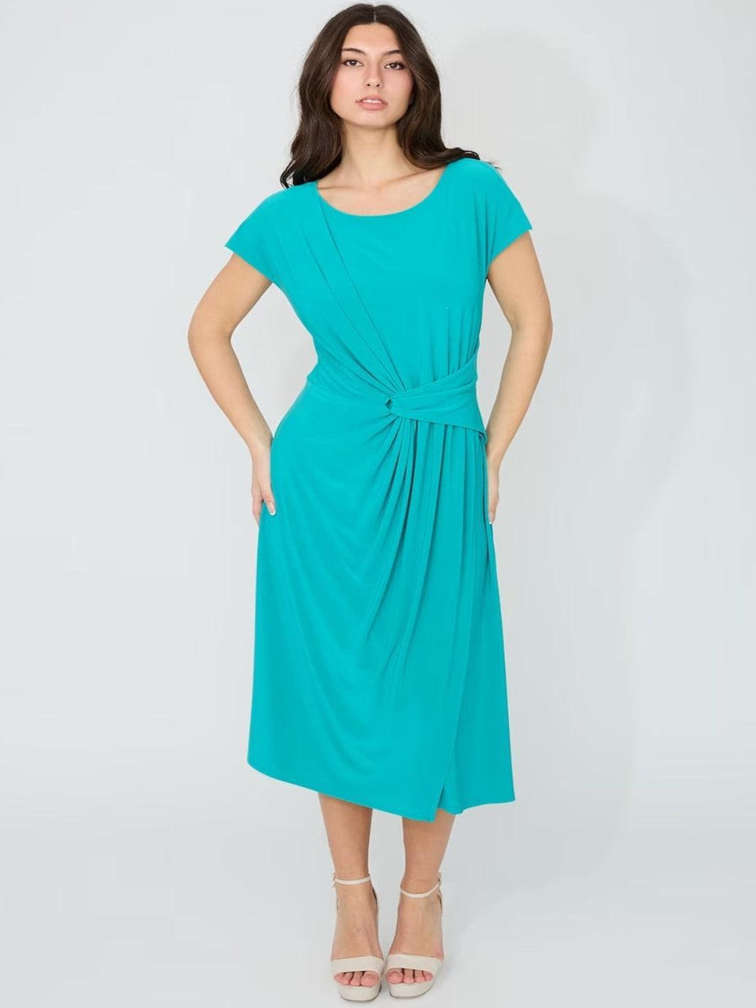 Joseph Ribkoff Ruched Midi Dress In Oceanic 261146 – Nicola Ross