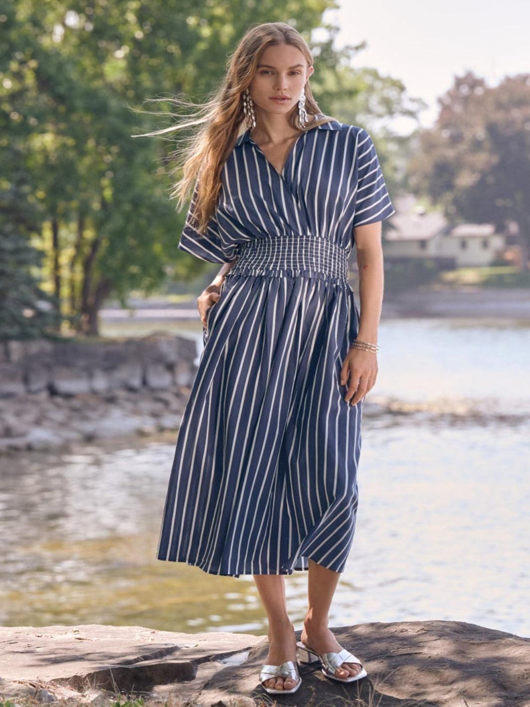 Joseph Ribkoff Striped Midi Dress In Blue/White 262912 – Nicola Ross