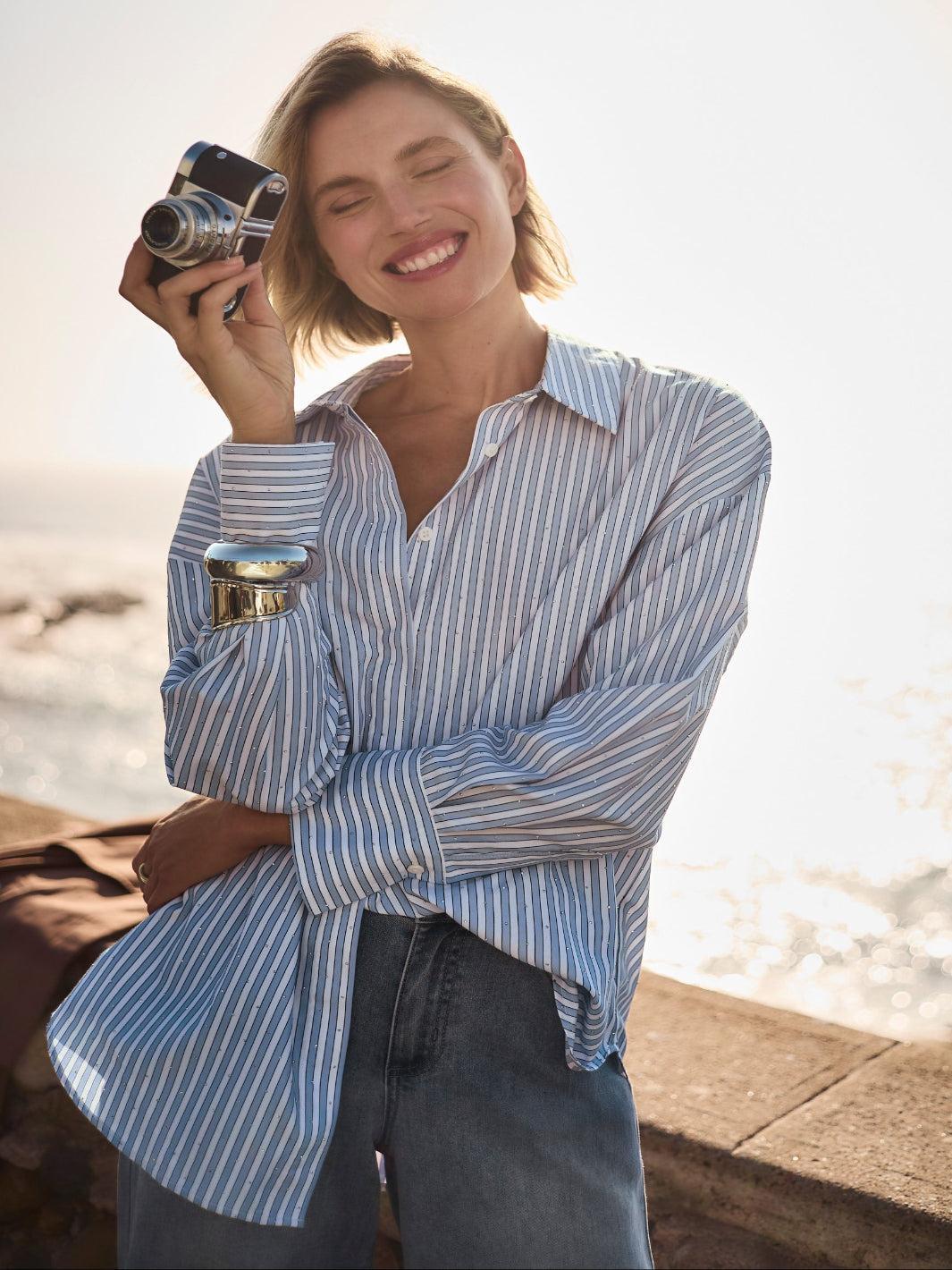 Joseph Ribkoff Striped Shirt In Blue/Vanilla 261931 – Nicola Ross