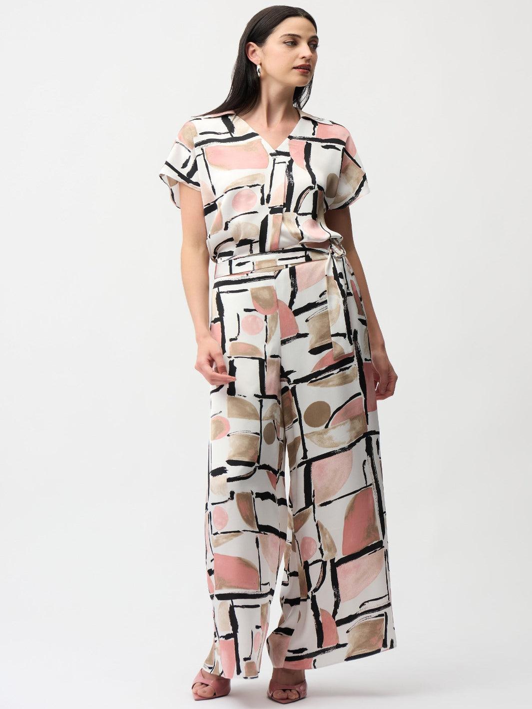 Joseph Ribkoff Wide-leg Abstract Trousers In Vanilla/Multi 261198