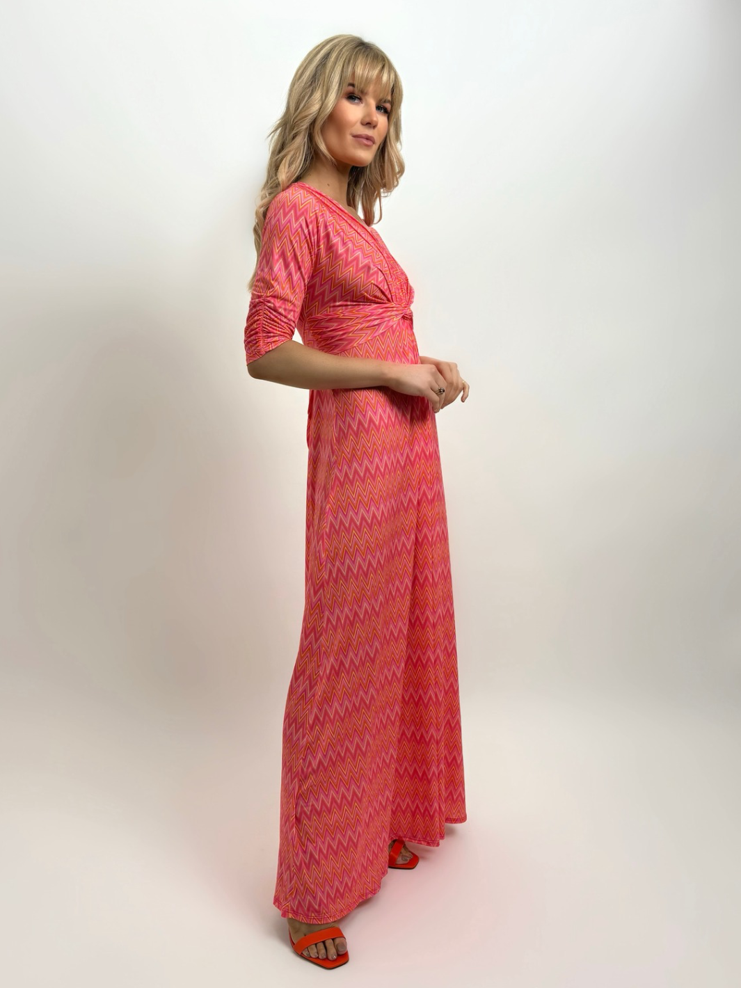 Kate & Pippa Alana Maxi Dress In Pink / Orange Print