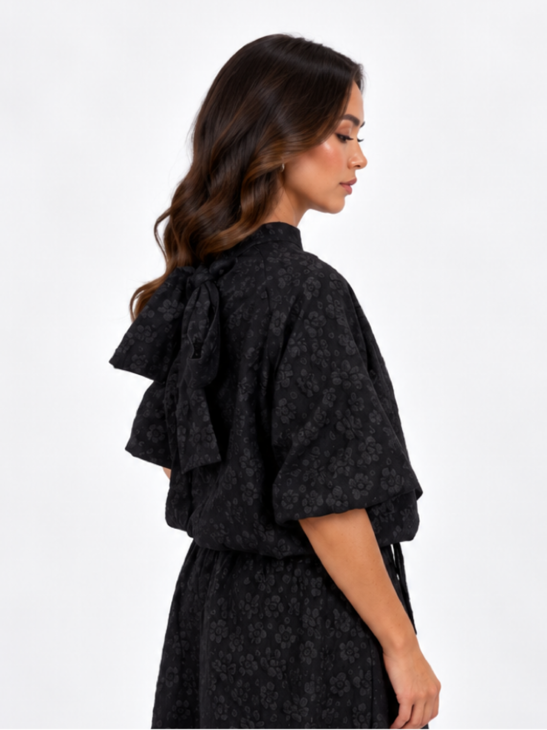 Kate & Pippa Ava Jacquard Bow Top In Black-Nicola Ross