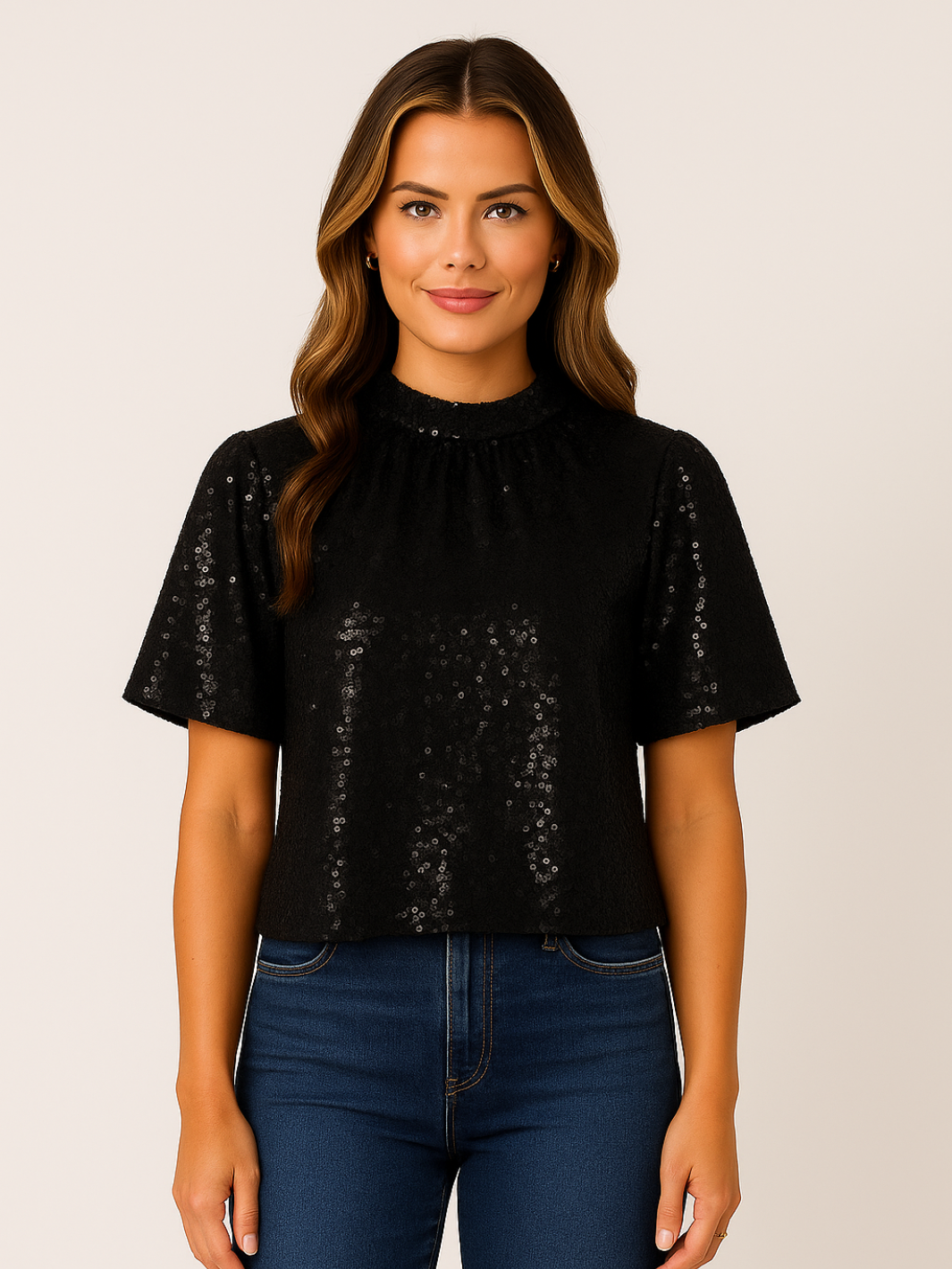 Kate & Pippa Ava Sequin Top In Black-Nicola Ross
