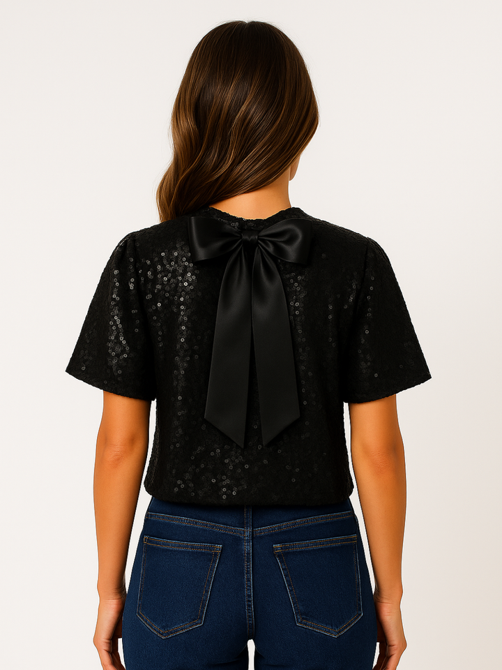 Kate & Pippa Ava Sequin Top In Black-Nicola Ross