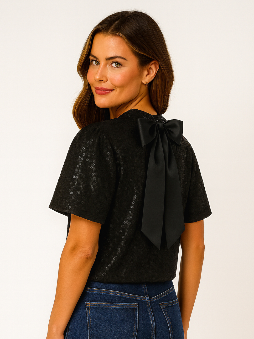 Kate & Pippa Ava Sequin Top In Black-Nicola Ross
