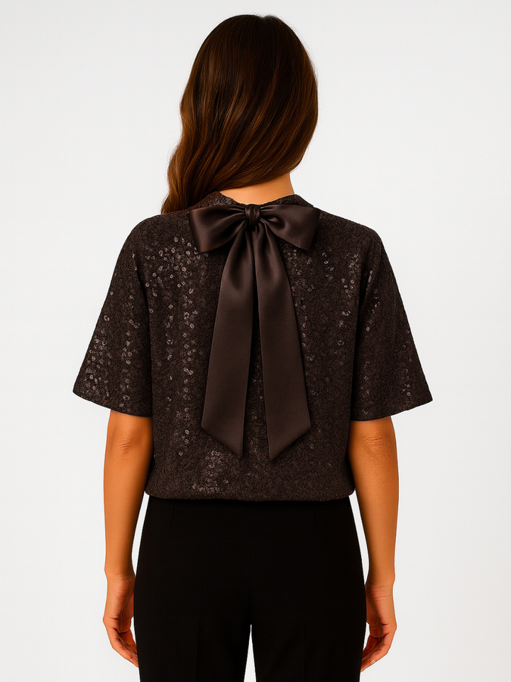 Kate & Pippa Ava Sequin Top In Chocolate Brown-Nicola Ross