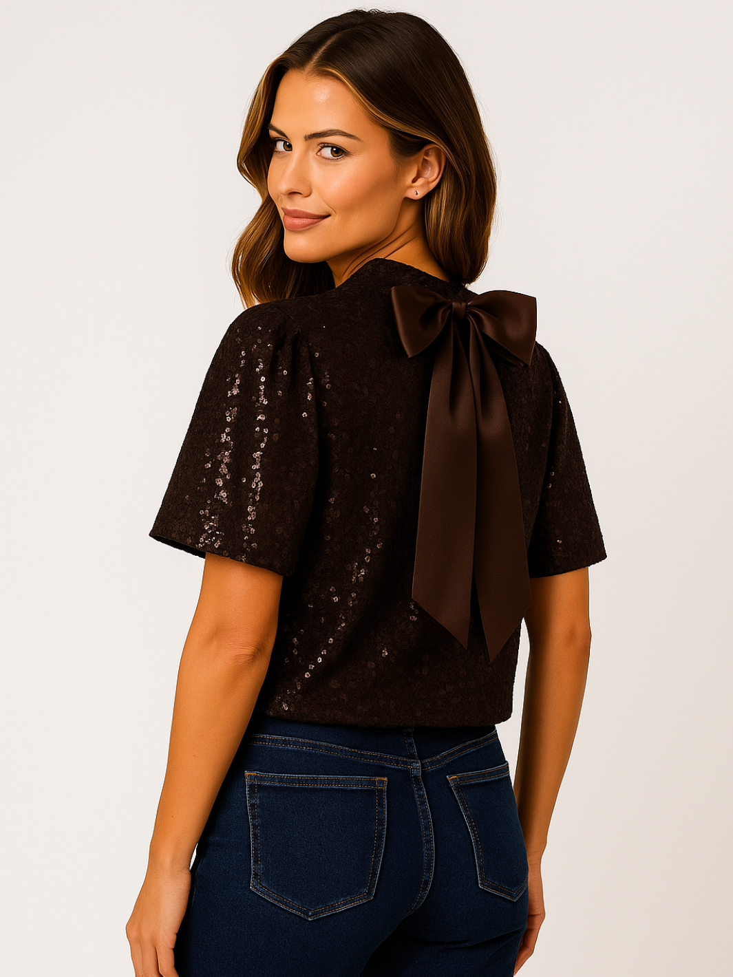 Kate & Pippa Ava Sequin Top In Chocolate Brown-Nicola Ross