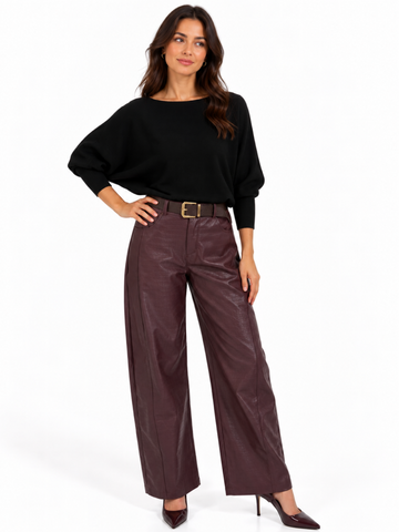 Kate & Pippa Celine Croc Faux Leather Trousers In Burgundy-Nicola Ross