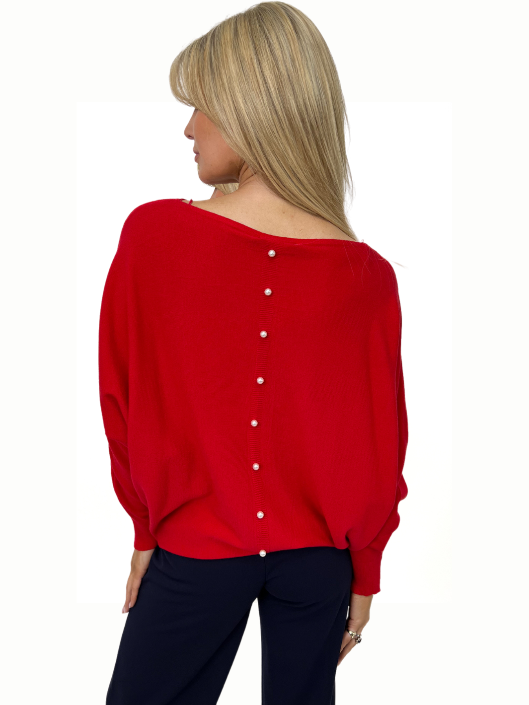 Kate Pippa Elba Pearl Detail Knit Jumper In Red Nicola Ross
