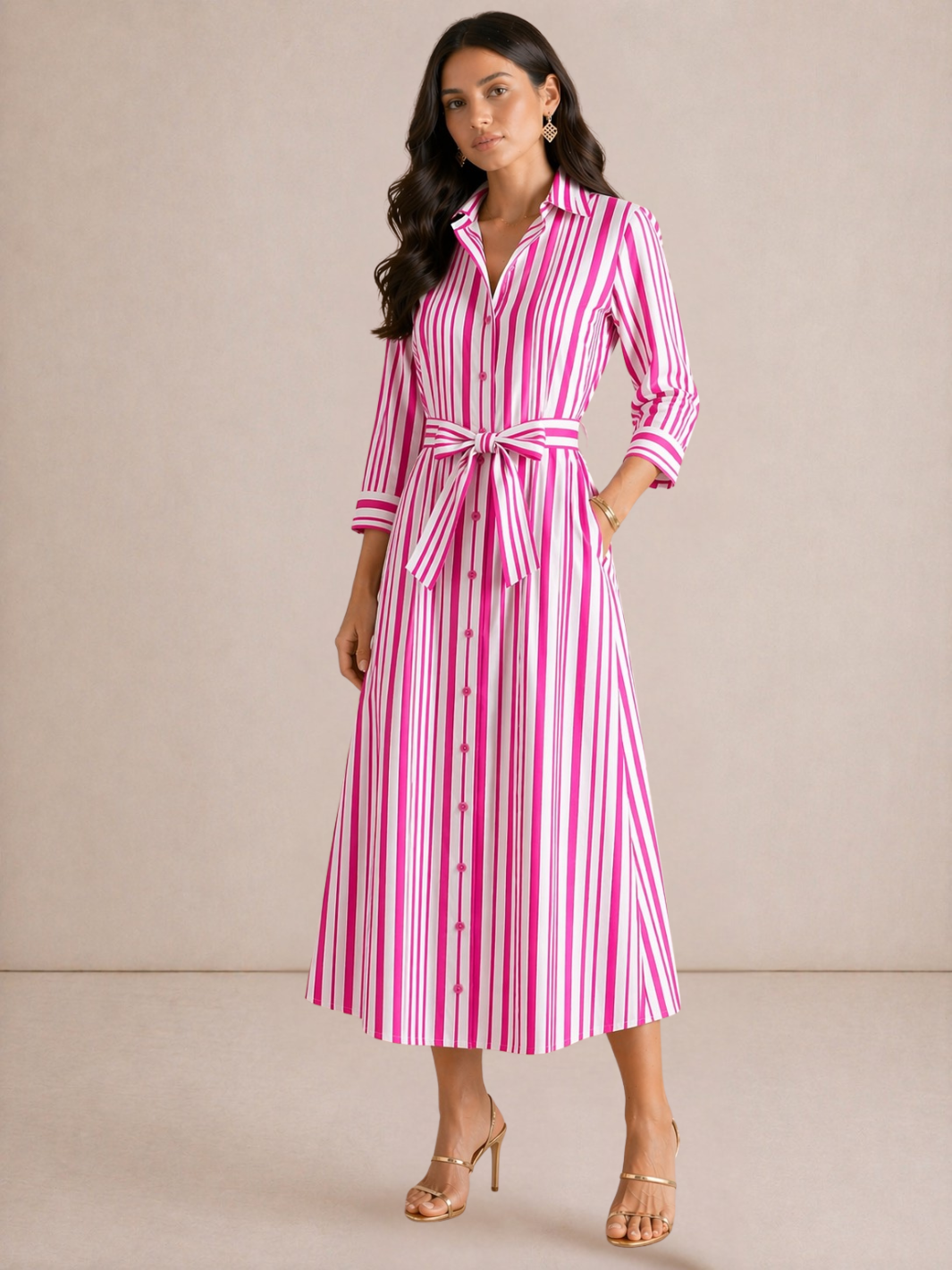kate midi shirt dress Kate & Pippa Elena Midi Shirt Dress In Pink Stripe – Nicola Ross