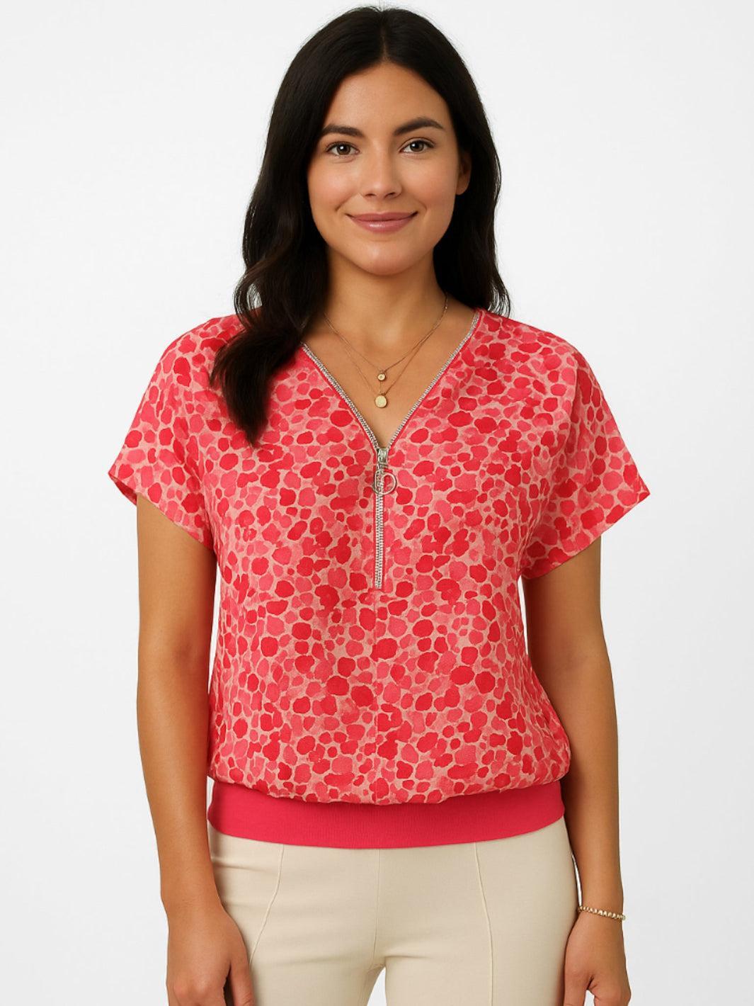 Kate & Pippa Eva Zip Top In Coral Spot Print-Nicola Ross