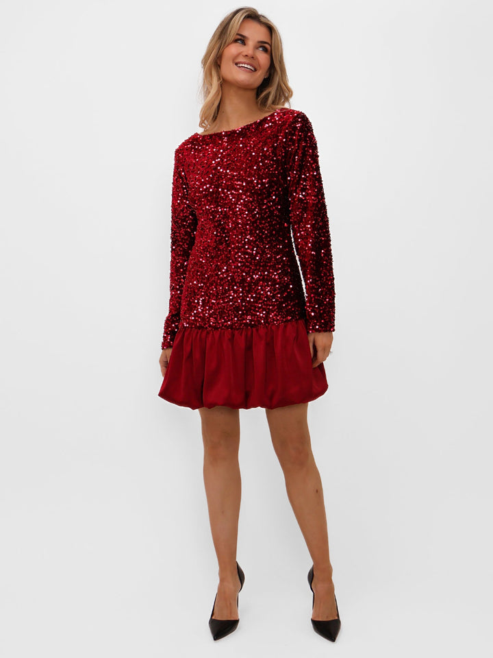 Kate & Pippa Ivana Puffball Mini Dress In Red Sparkle-Nicola Ross