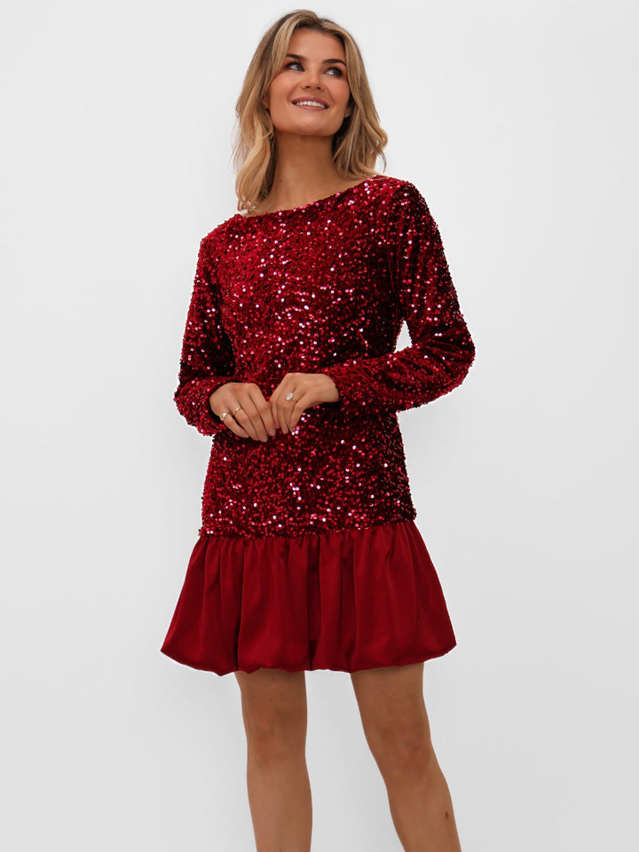 Kate & Pippa Ivana Puffball Mini Dress In Red Sparkle-Nicola Ross