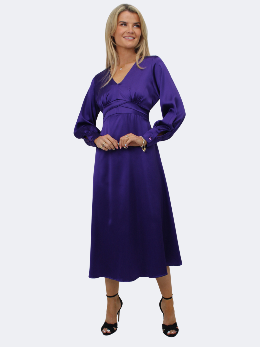 by nicola nightfall midi dress Kate & Pippa Kamala Satin Midi Dress In Purple – Nicola Ross