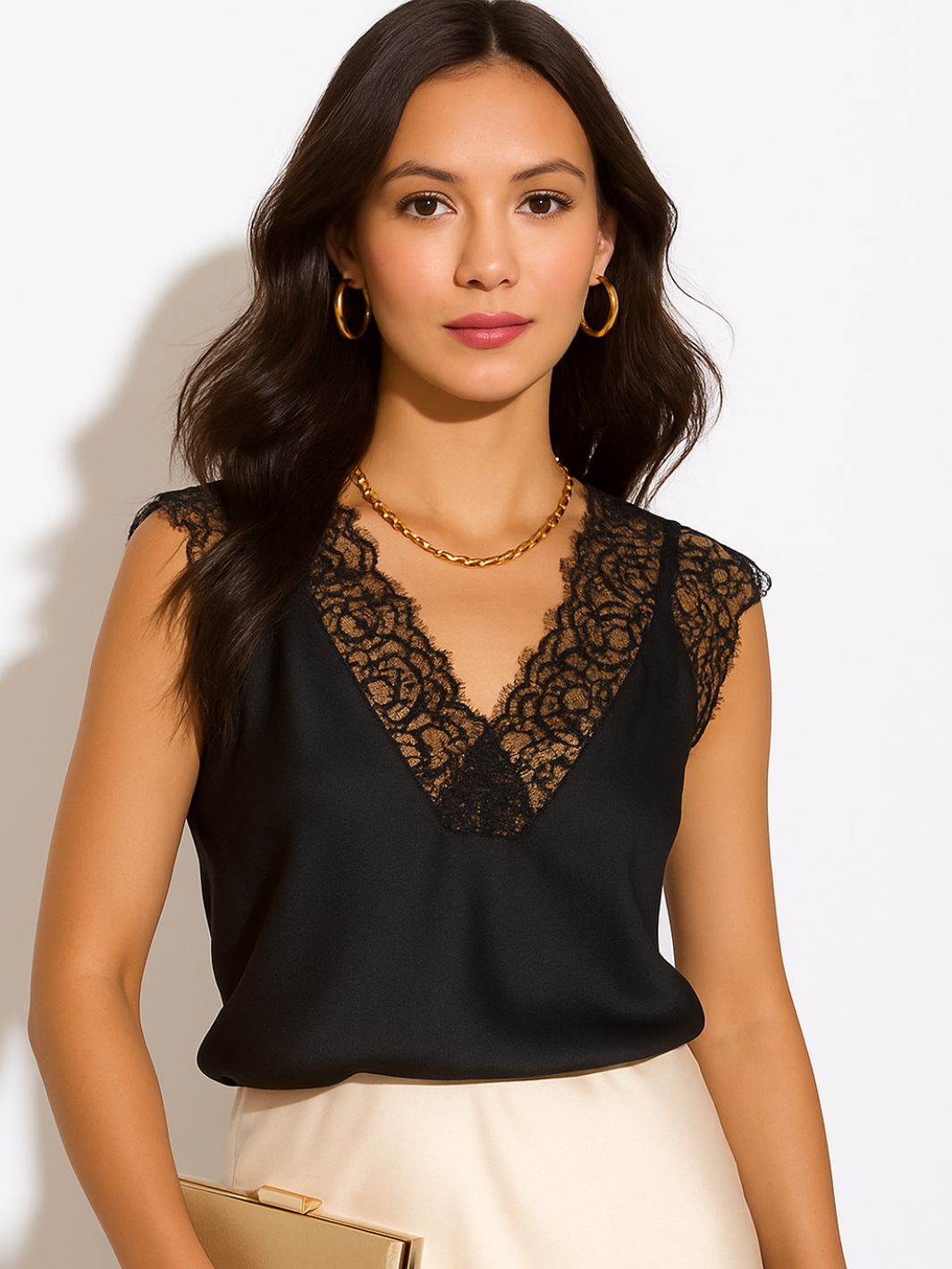 Kate & Pippa Lauren Lace Cami Top In Black-Nicola Ross