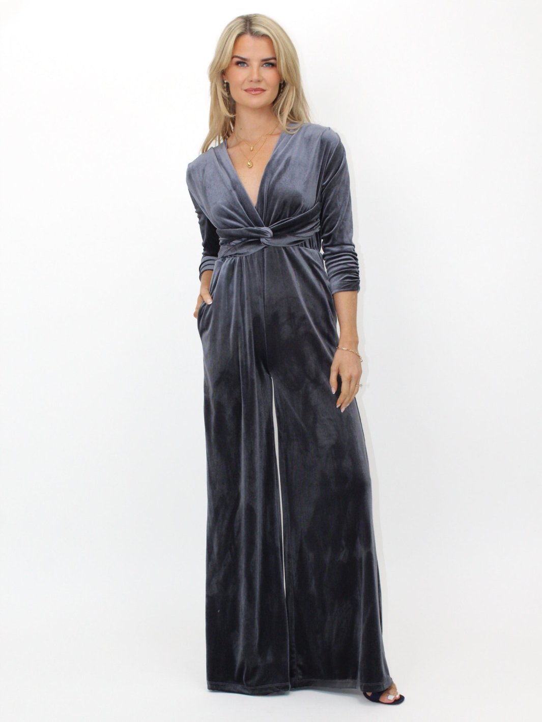 Kate Pippa Sophia Velvet Jumpsuit In Grey