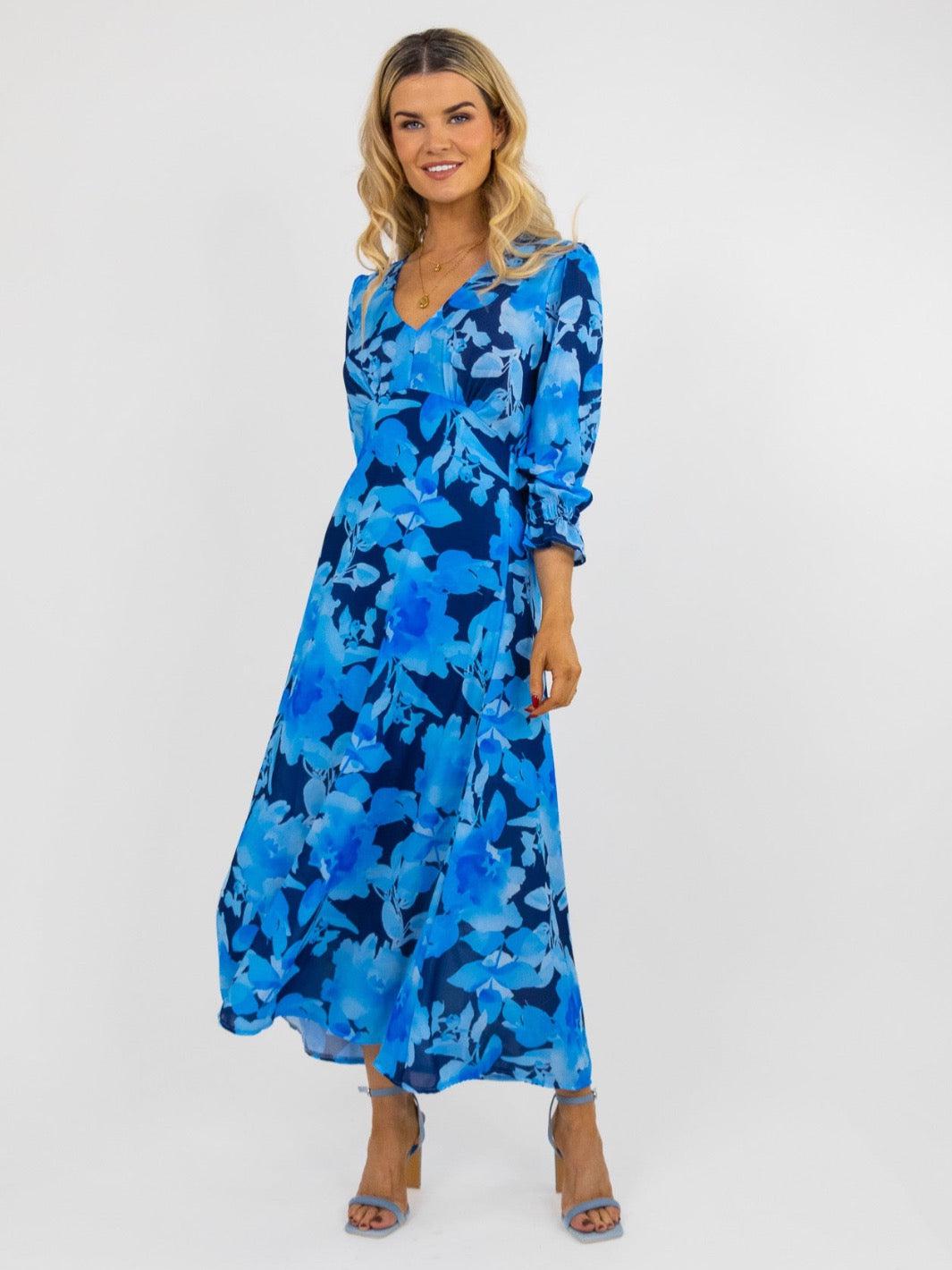 Kate & Pippa Streasa Dress In Blue Floral Print Nicola Ross