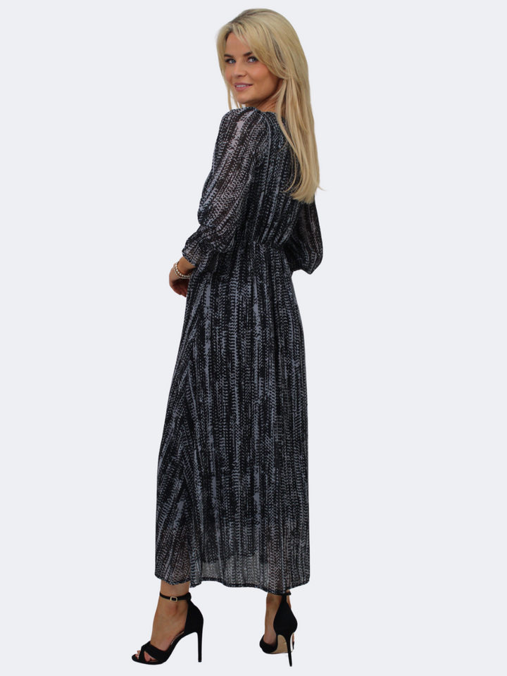 Kate & Pippa Streasa Midi Dress In Black / Grey Print-Nicola Ross