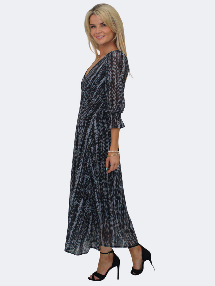 Kate & Pippa Streasa Midi Dress In Black / Grey Print-Nicola Ross