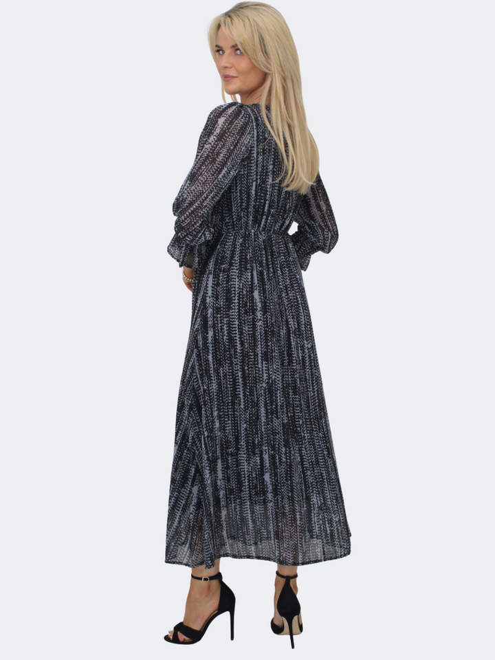 Kate & Pippa Streasa Midi Dress In Black / Grey Print-Nicola Ross