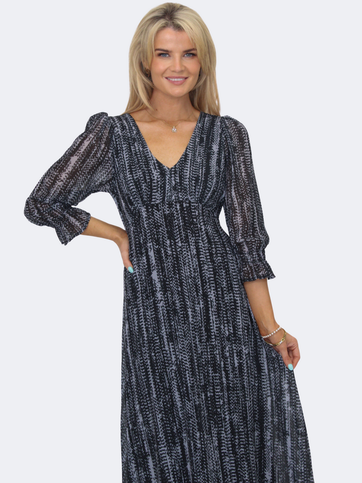 Kate & Pippa Streasa Midi Dress In Black / Grey Print-Nicola Ross