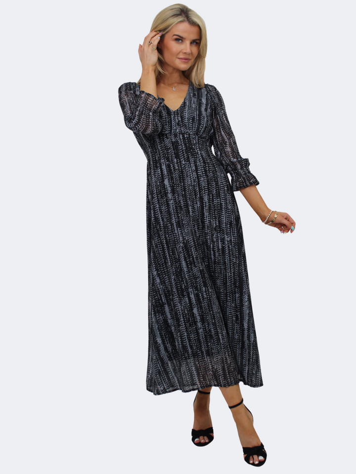 Kate & Pippa Streasa Midi Dress In Black / Grey Print-Nicola Ross
