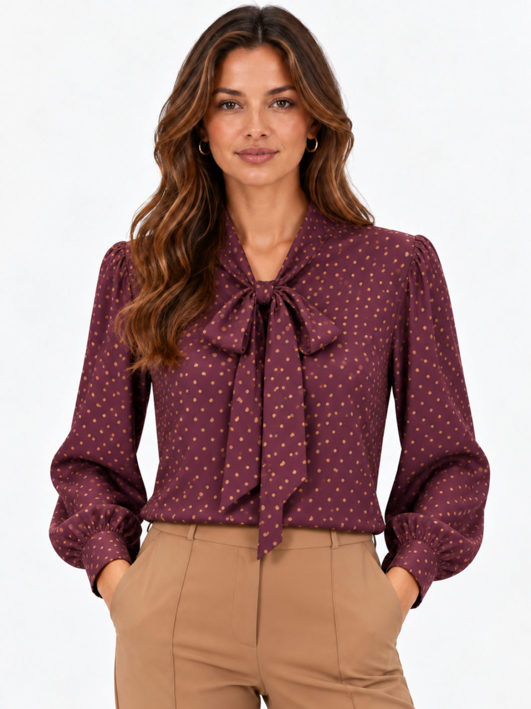 Lil Jen Camille Polka Dot Blouse In Plum Print-Nicola Ross