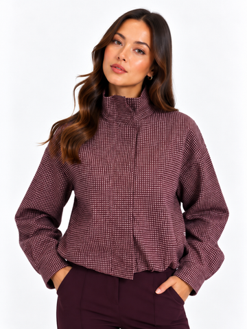Lil Jen Funnel Neck Cotswolds Jacket In Mulberry Check-Nicola Ross