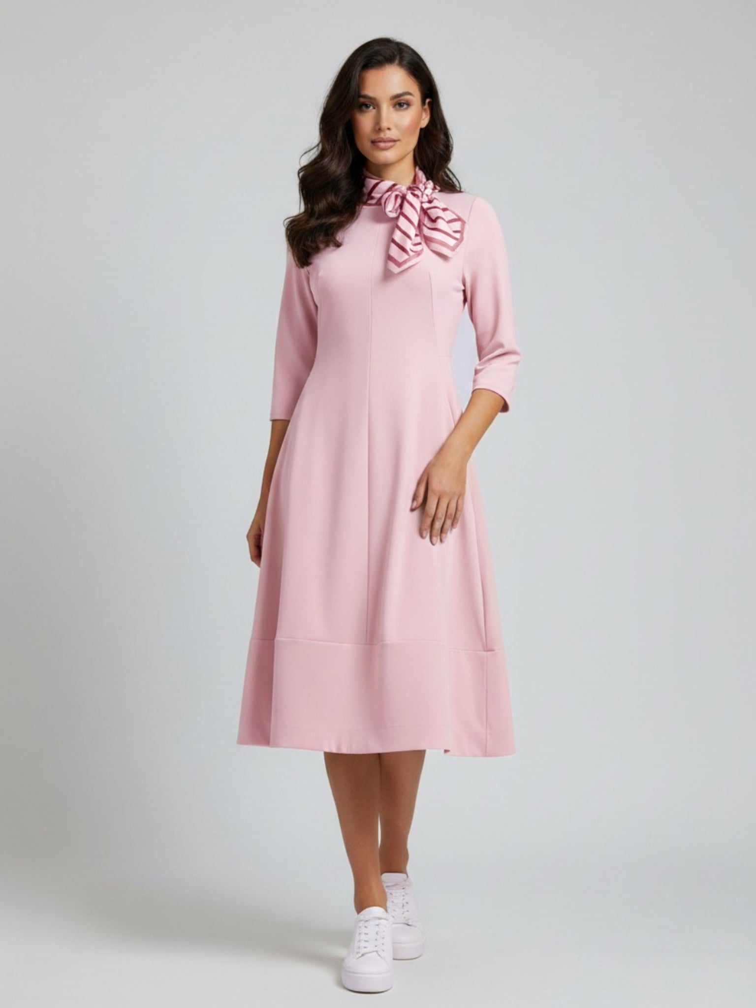Gia Midi Dress with Neck Scarf - Elegant Occasionwear