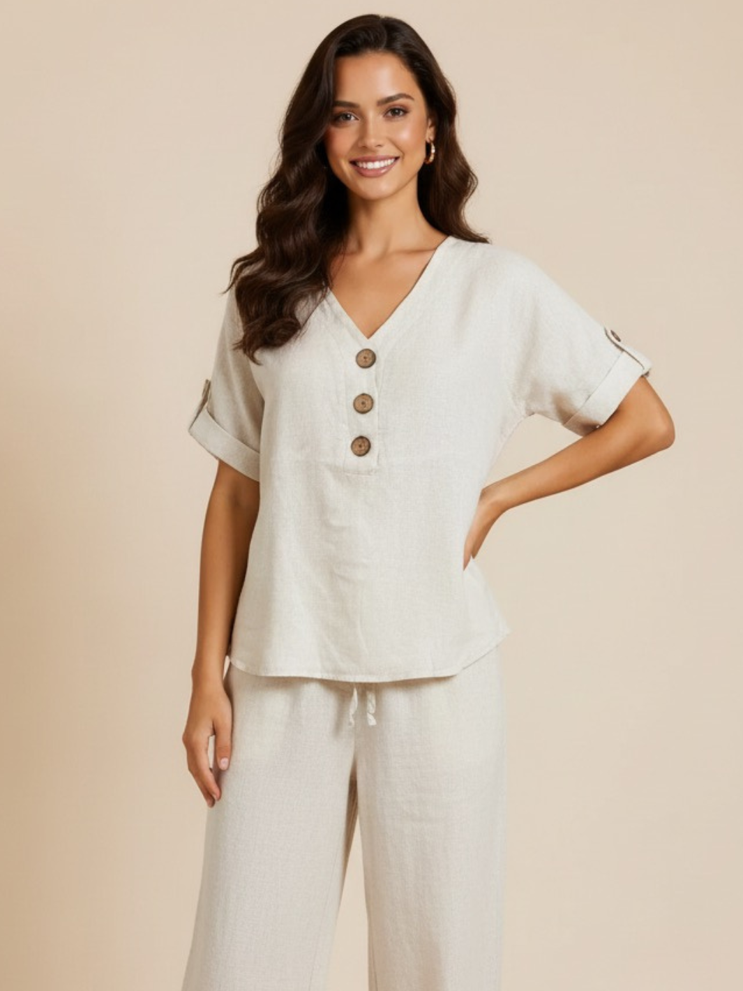 Lil Jen Noah Linen Top In Light Beige – Nicola Ross
