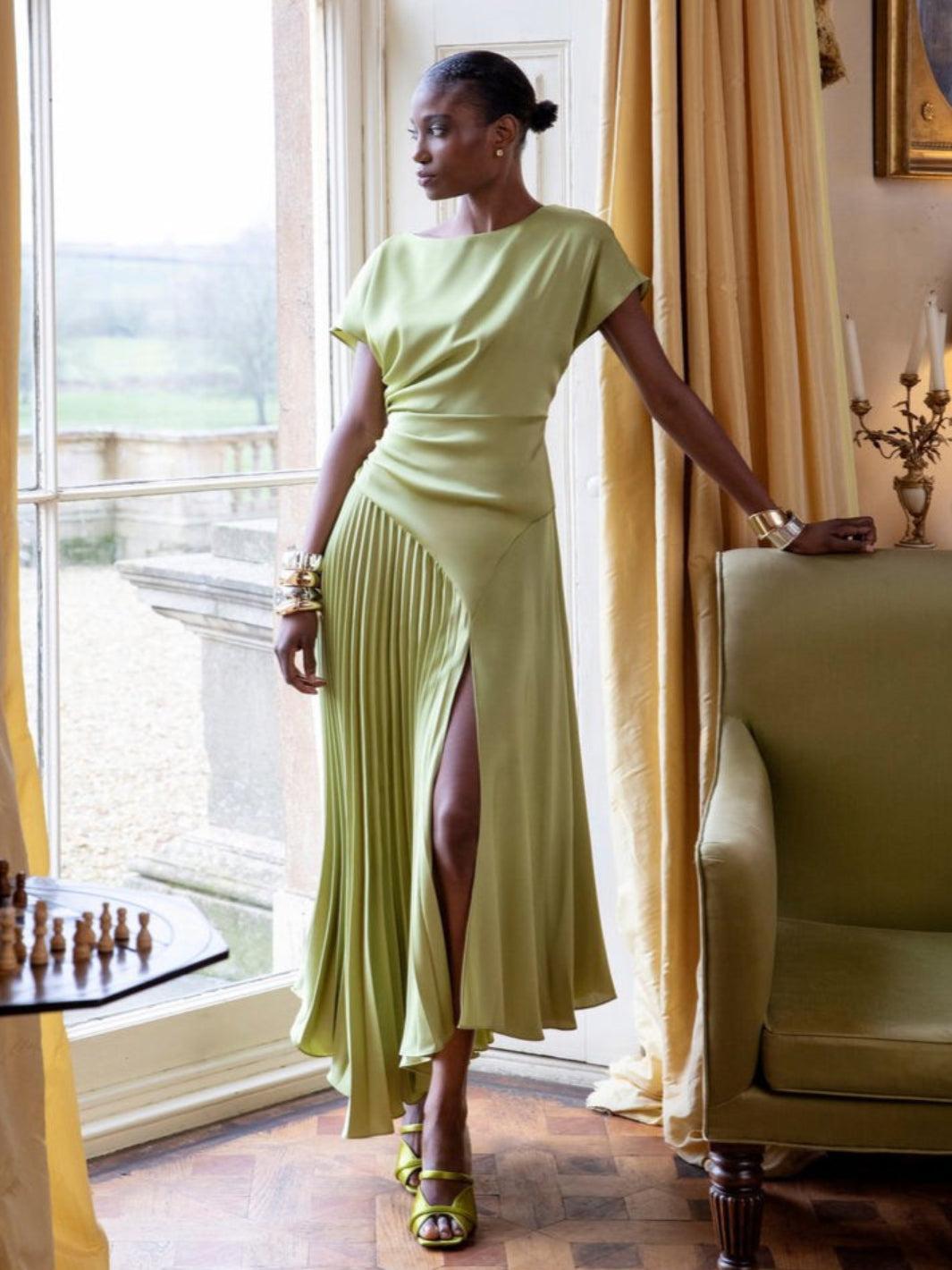 Maisonel Midi Pleated Dress In Pistachio ME3019-Mother of the bride- mother of the groom -Nicola Ross