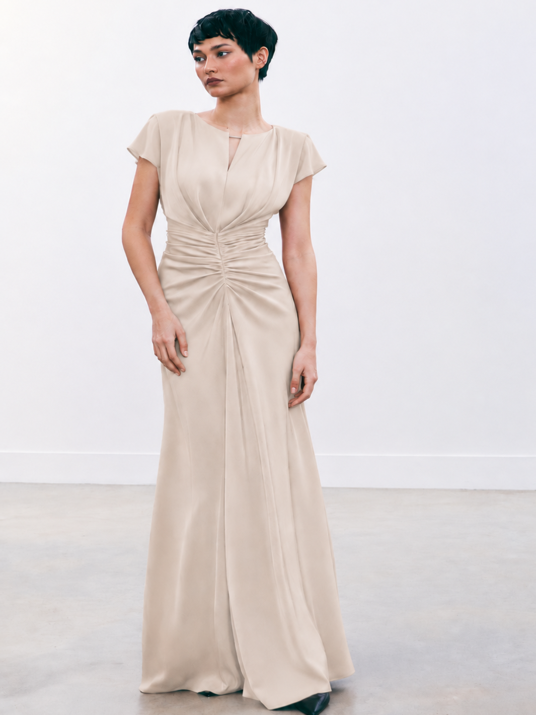 Maisonel Satin Maxi Dress In Latte ME3188 – Nicola Ross