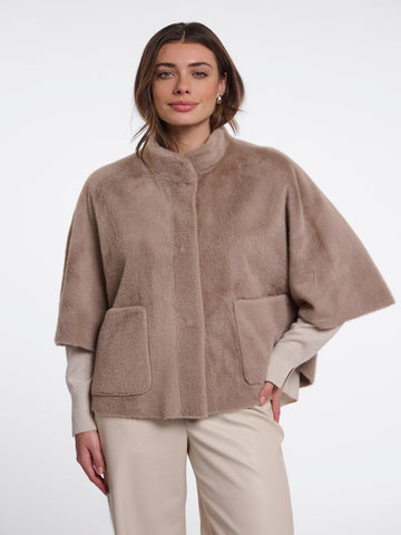 Rino & Pelle Dewi Faux Fur Cape In Mocha-Nicola Ross