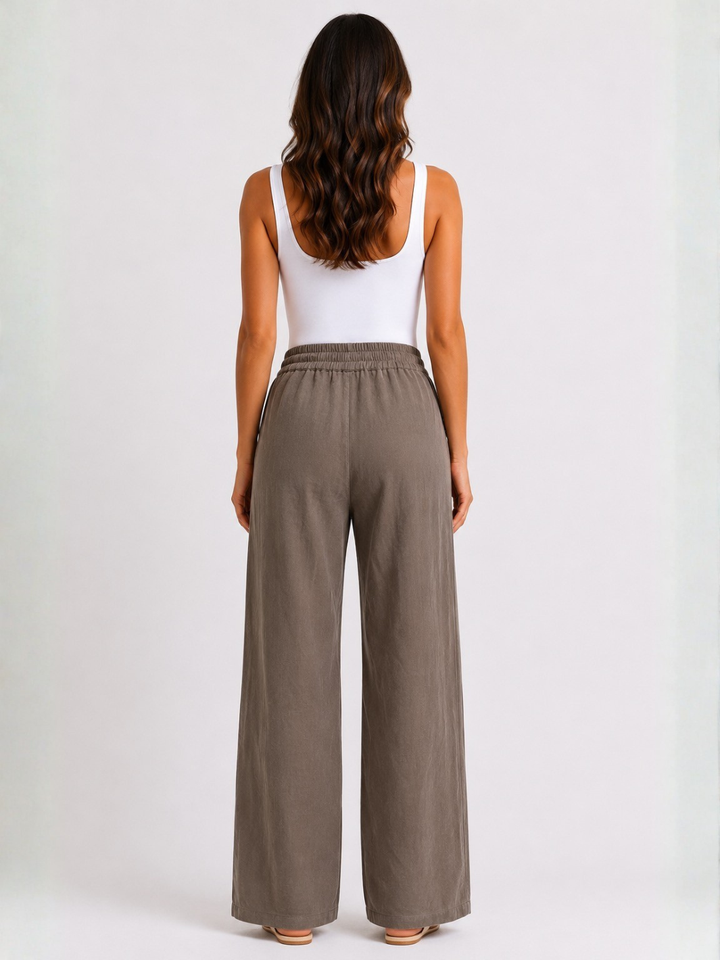 Yaya Woven Wide Leg Trousers In Brown 301261