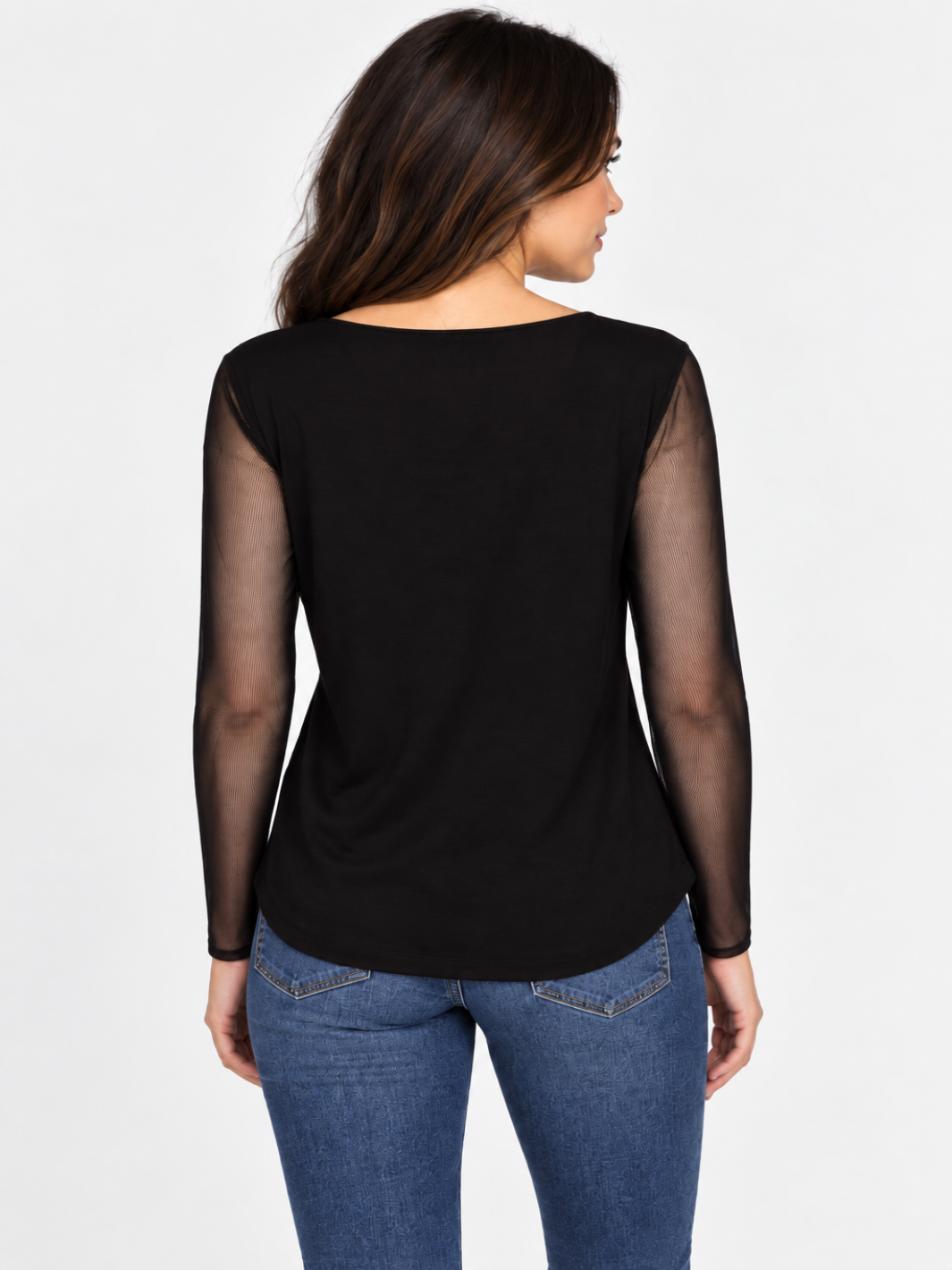Naya Mesh Sleeve Top In Black 26106