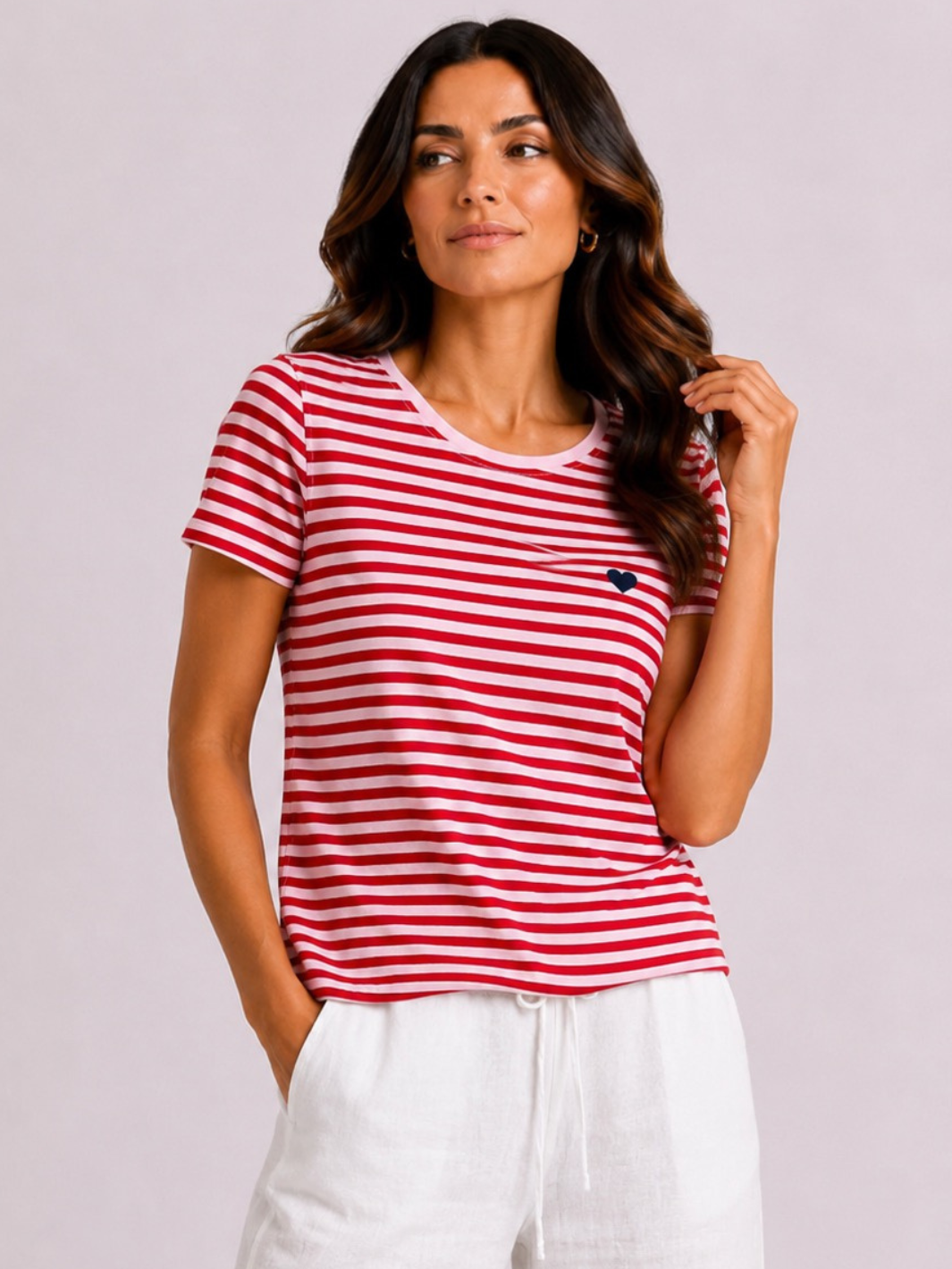 Freequent Striped T-Shirt In Red / Pink 208288