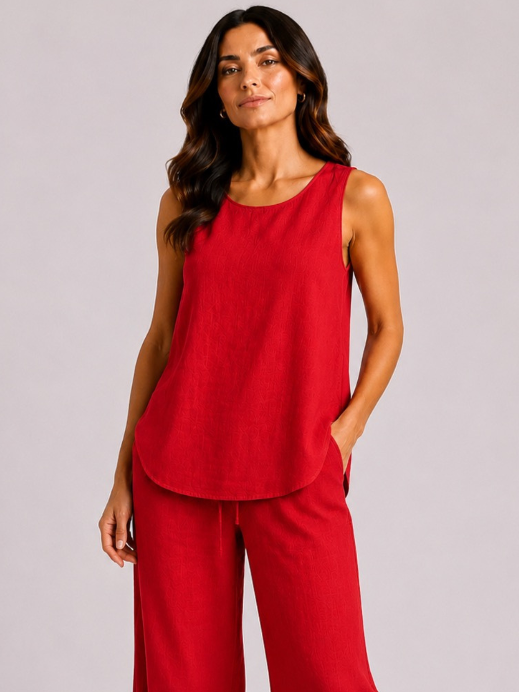 Freequent Linen Top In Red 124867