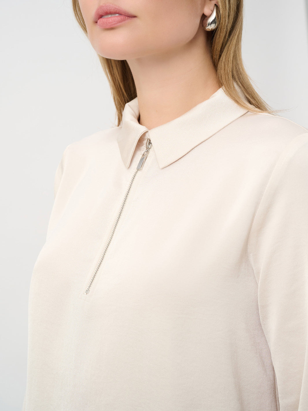 Joseph Ribkoff Recycled Satin Shirt collar Top In Blush 264050