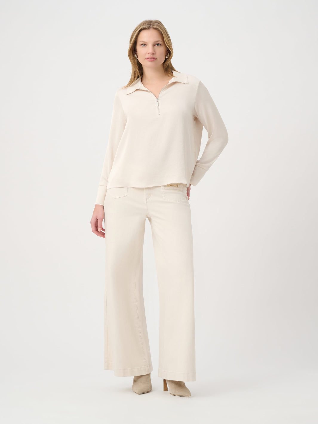 Joseph Ribkoff Recycled Satin Shirt collar Top In Blush 264050