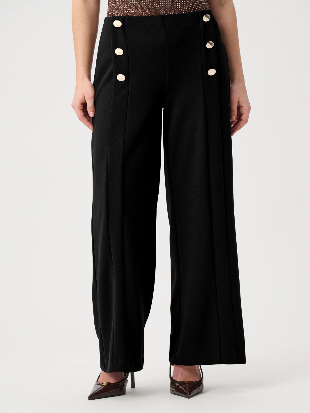 Joseph Ribkoff Wide-Leg Button Detail Trousers In Black 264087